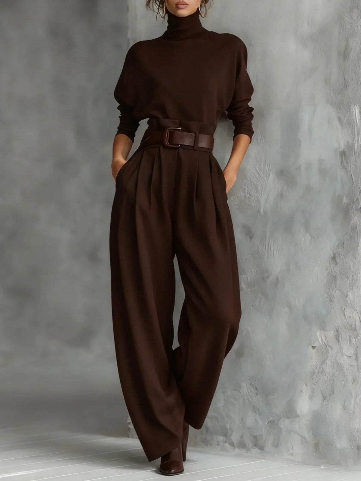 Women's roll neck two piece set with wide leg pants