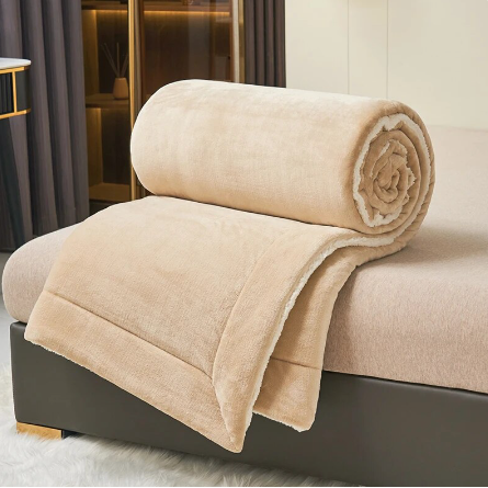 Sherpa Fleece Blanket Reversible Flannel Throw with Quilted Channel Stitching
