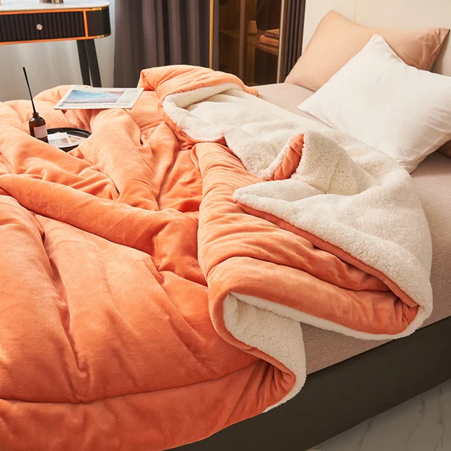 Sherpa Fleece Blanket Reversible Flannel Throw with Quilted Channel Stitching