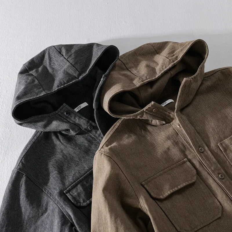Spencer | Men's Oversized Hooded Shirt Jacket Cotton Long Sleeve
