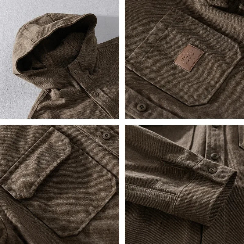 Spencer | Men's Oversized Hooded Shirt Jacket Cotton Long Sleeve