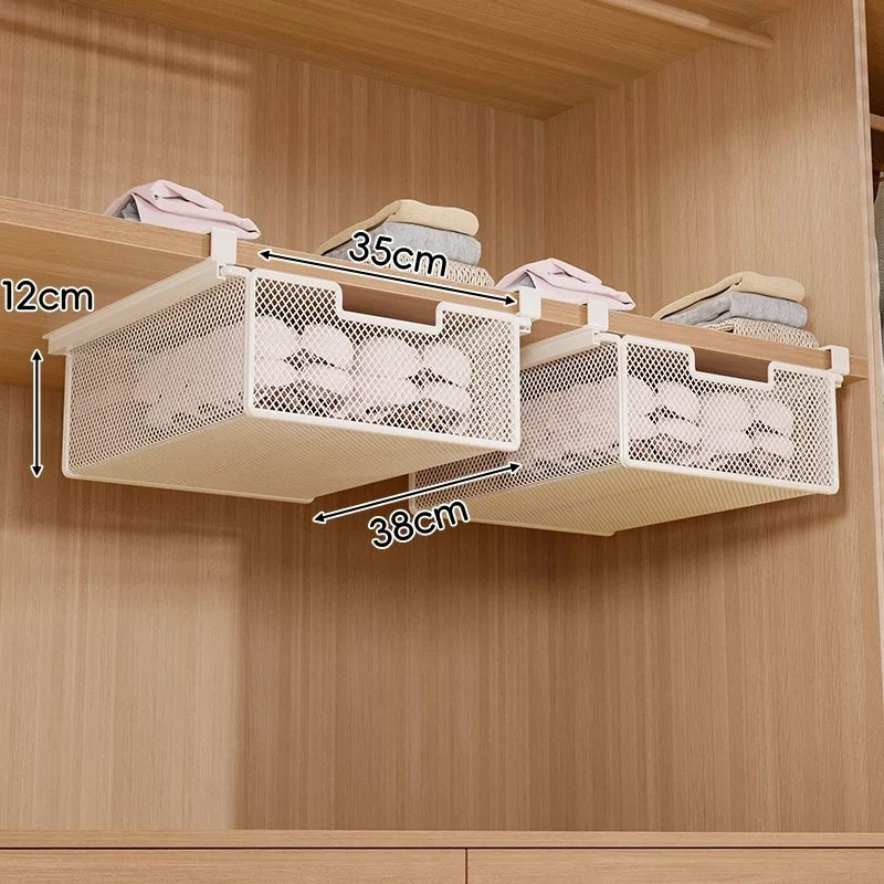 Under-Shelf Pull-Out Basket | Ventilated Metal Mesh & Tool-Free Clamp Rail | 38 cm Depth