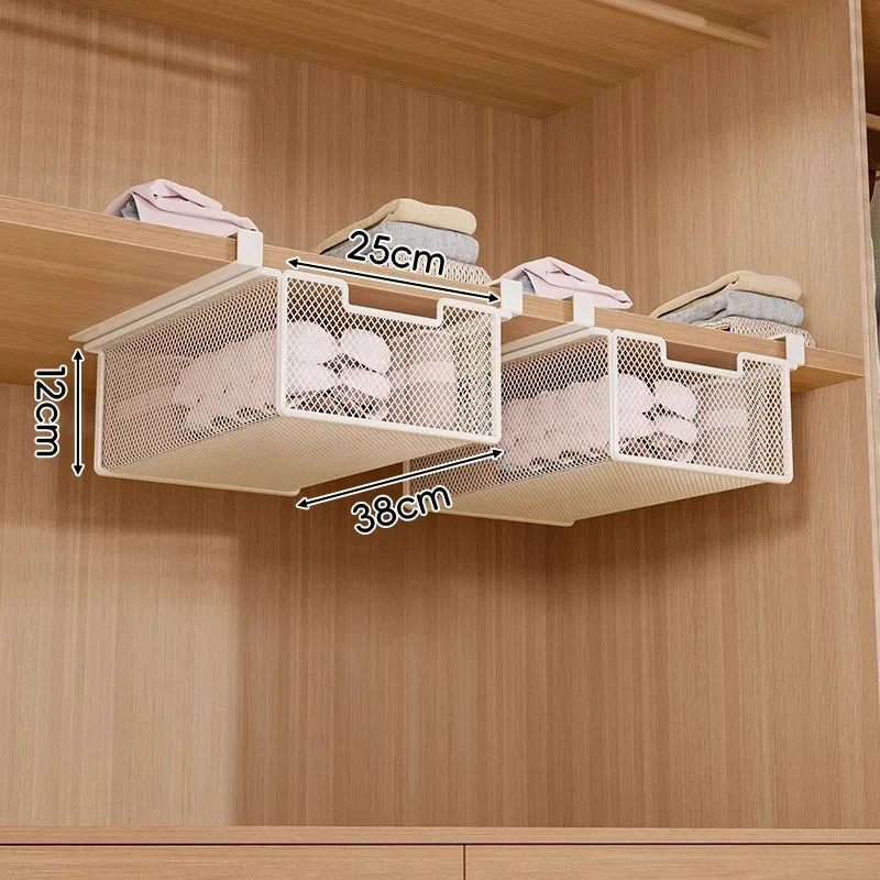 Under-Shelf Pull-Out Basket | Ventilated Metal Mesh & Tool-Free Clamp Rail | 38 cm Depth