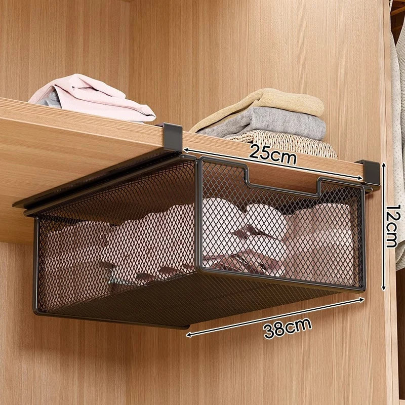 Under-Shelf Pull-Out Basket | Ventilated Metal Mesh & Tool-Free Clamp Rail | 38 cm Depth