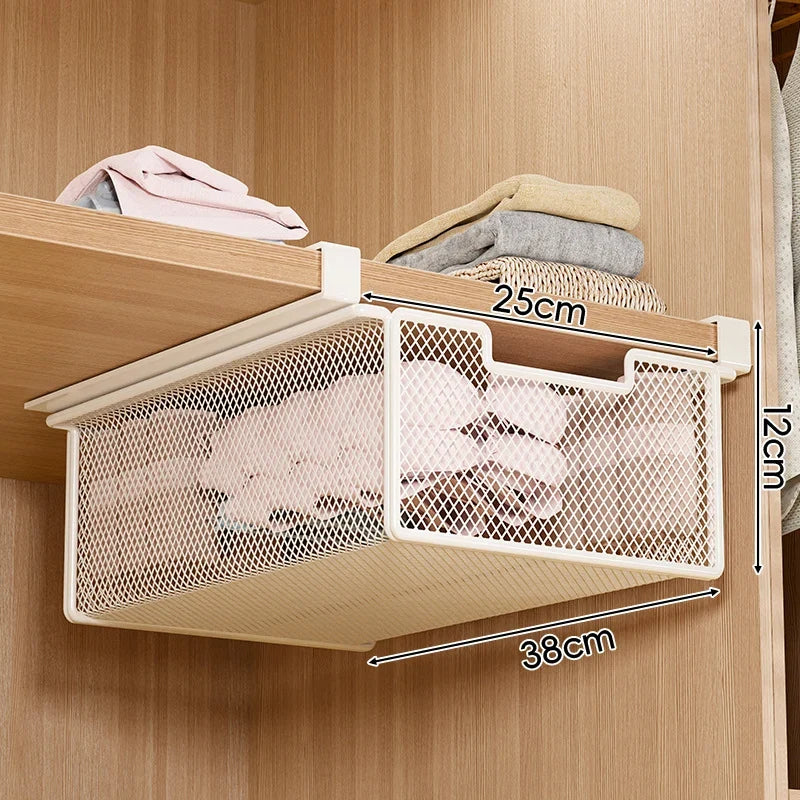 Under-Shelf Pull-Out Basket | Ventilated Metal Mesh & Tool-Free Clamp Rail | 38 cm Depth