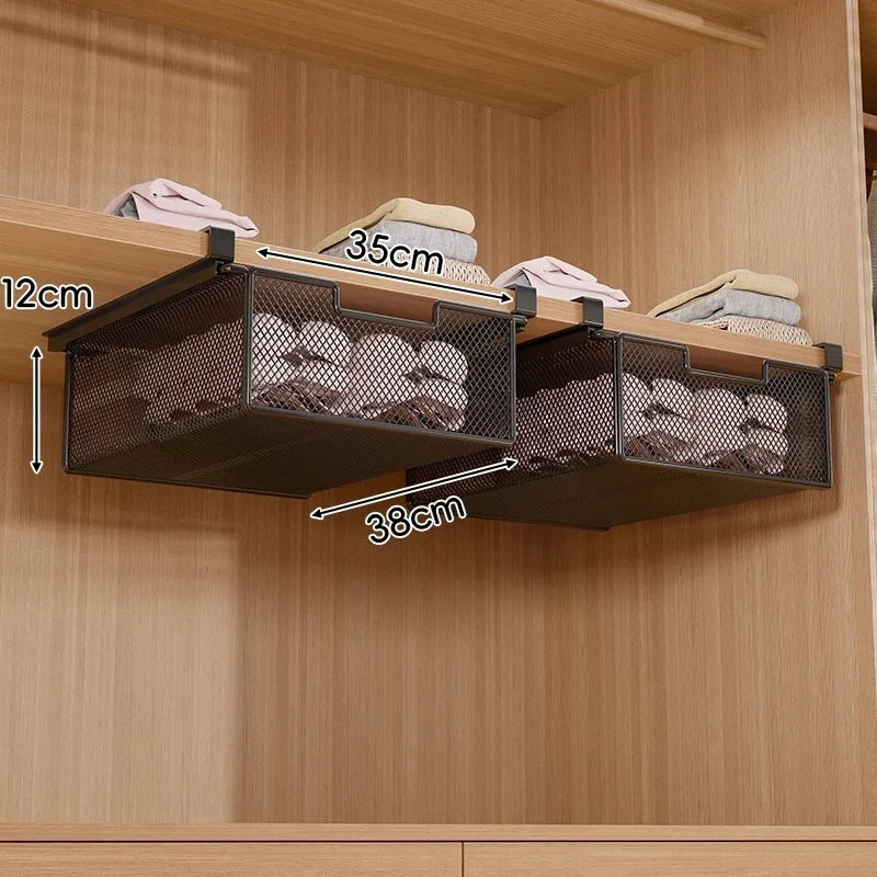 Under-Shelf Pull-Out Basket | Ventilated Metal Mesh & Tool-Free Clamp Rail | 38 cm Depth