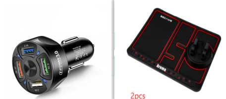 USB Car Phone Charger with Four Ports Qc 3.0 Fast Charge and Dashboard Mat Usbc