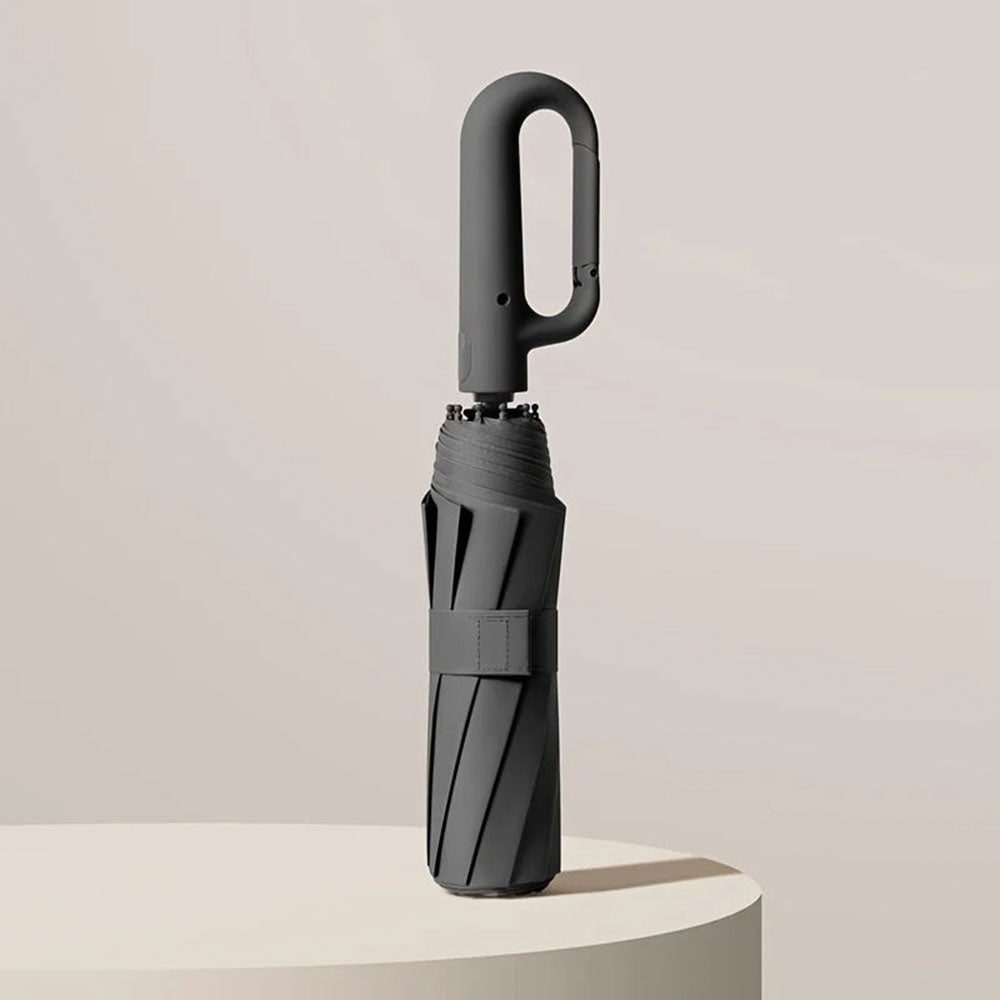 UV Blocker Travel Umbrella with Compact Folding Design and Carabiner Clip Handle