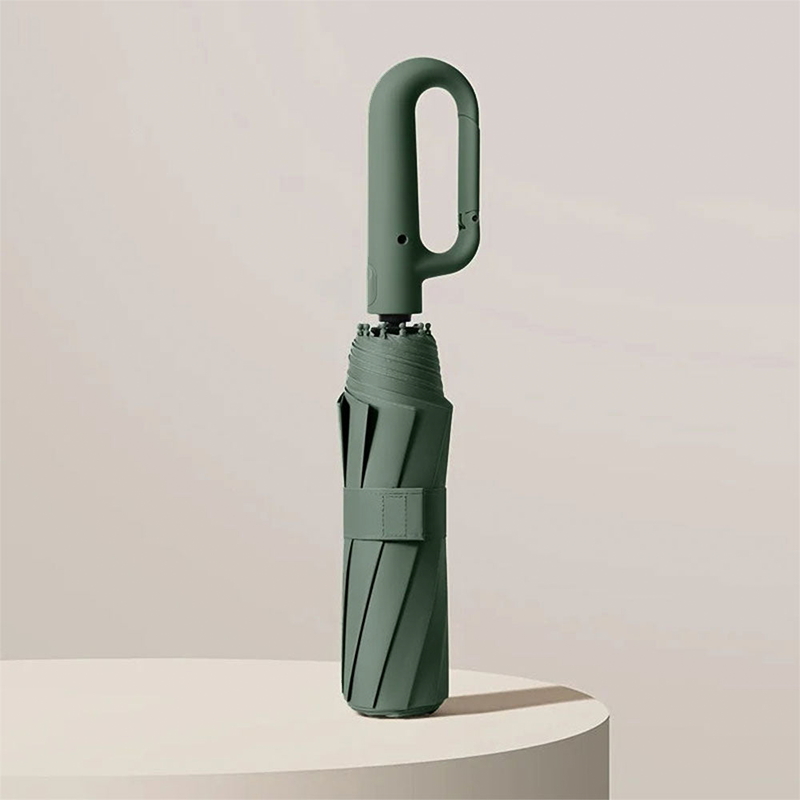 UV Blocker Travel Umbrella with Compact Folding Design and Carabiner Clip Handle