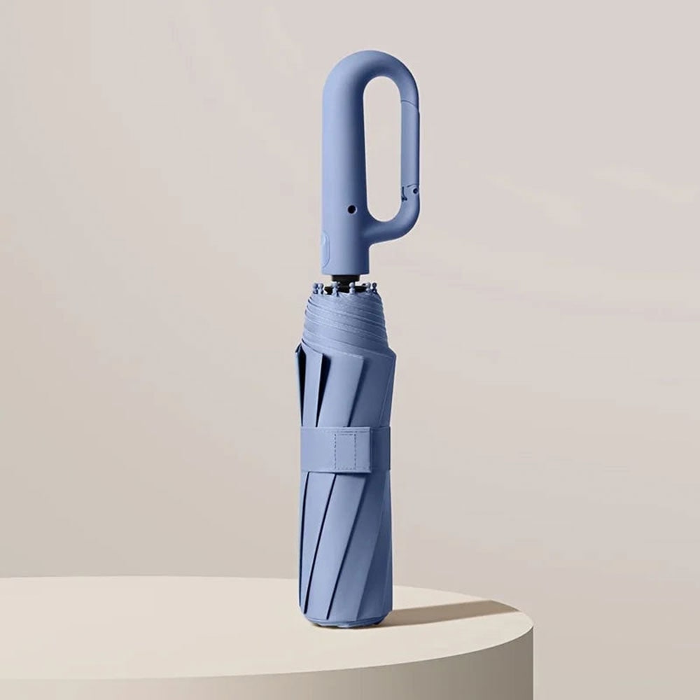 UV Blocker Travel Umbrella with Compact Folding Design and Carabiner Clip Handle