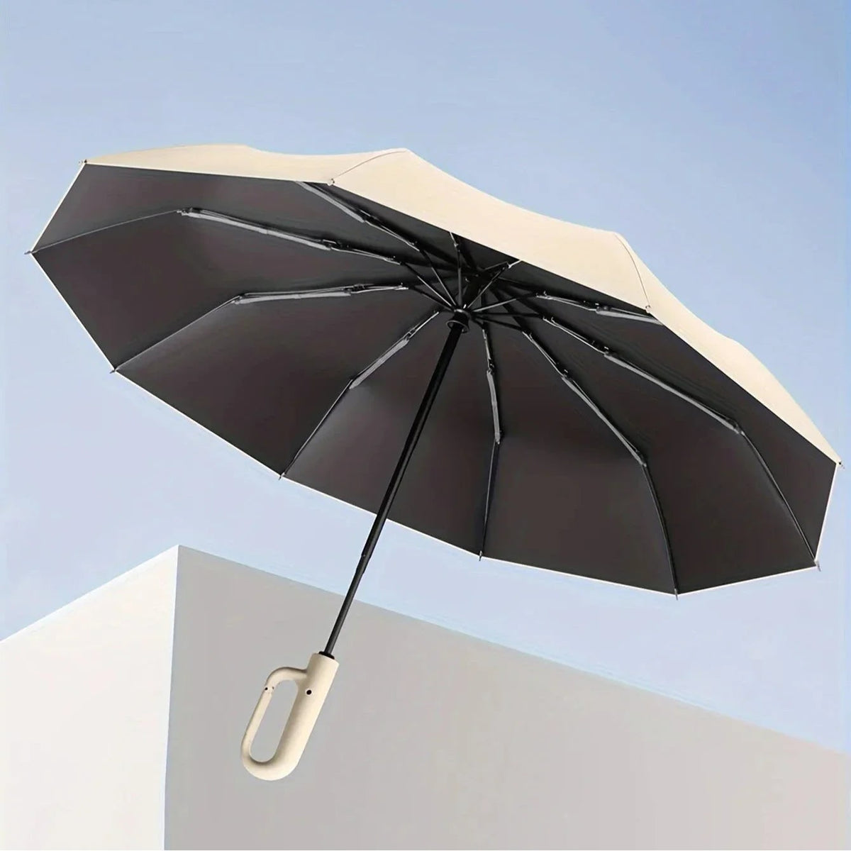 UV Blocker Travel Umbrella with Compact Folding Design and Carabiner Clip Handle