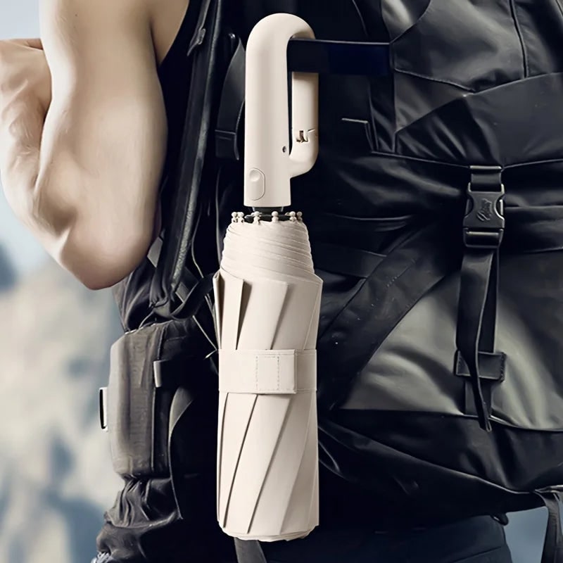 UV Blocker Travel Umbrella with Compact Folding Design and Carabiner Clip Handle