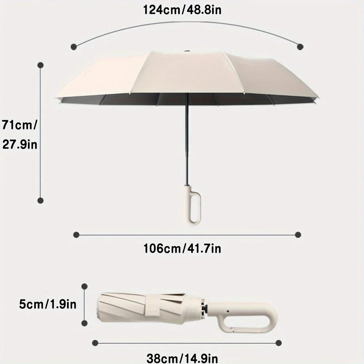 UV Blocker Travel Umbrella with Compact Folding Design and Carabiner Clip Handle