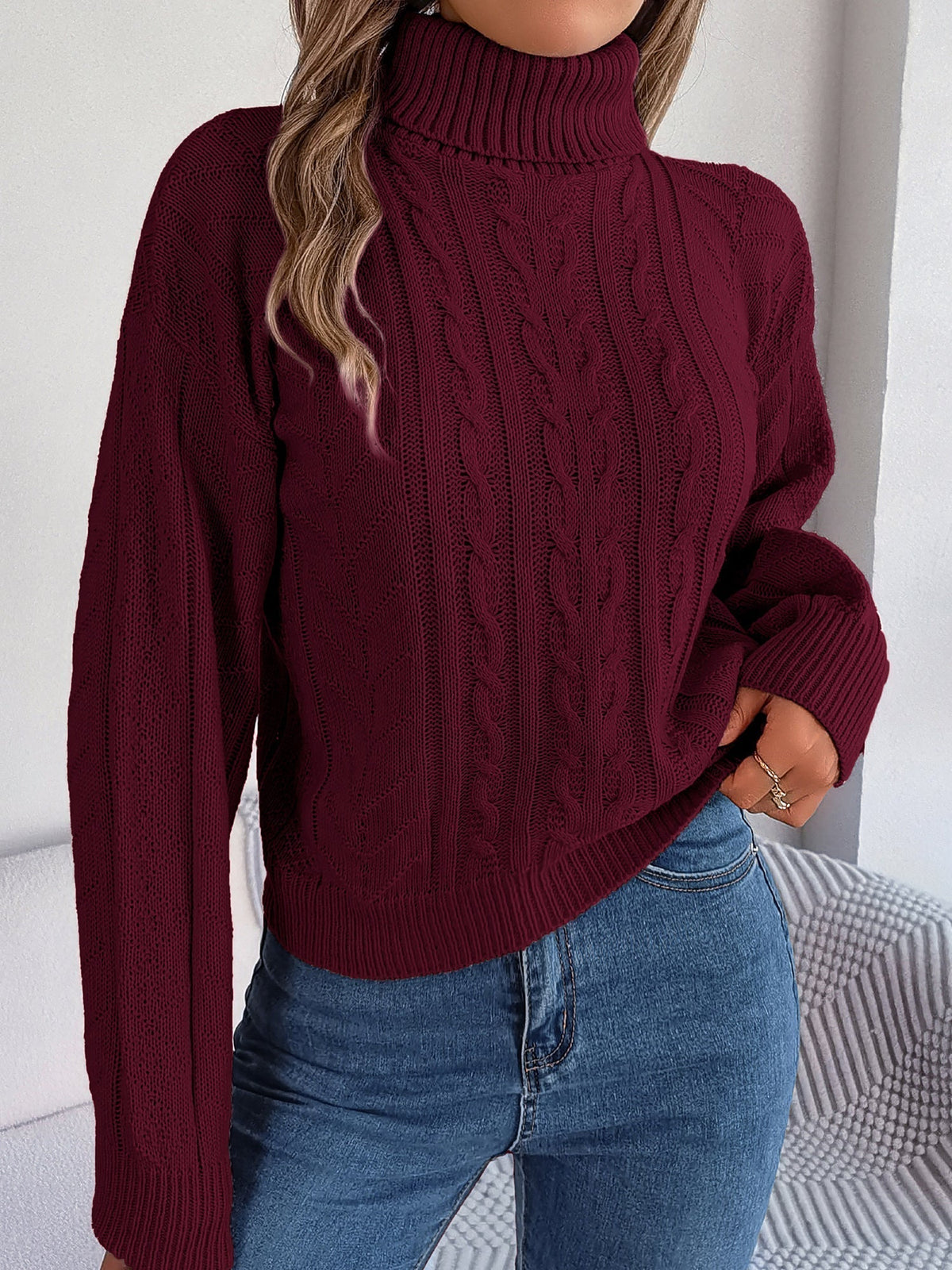 Hollis-Sage Chunky Cable Turtleneck