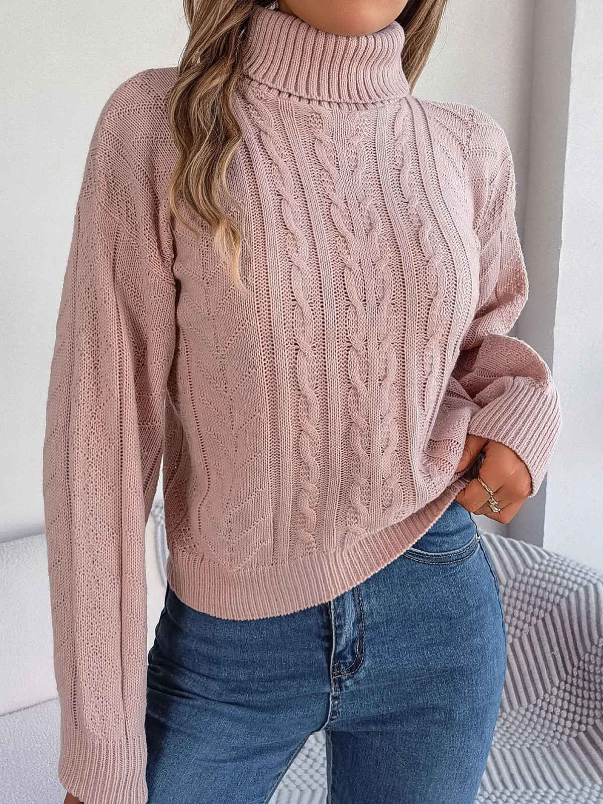 Hollis-Sage Chunky Cable Turtleneck