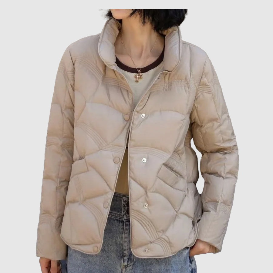 Morgan | Women's Cropped Winter Puffer Jacket Stand Collar Snap Buttons