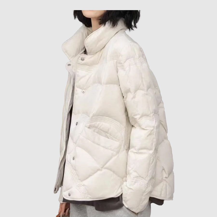 Morgan | Women's Cropped Winter Puffer Jacket Stand Collar Snap Buttons