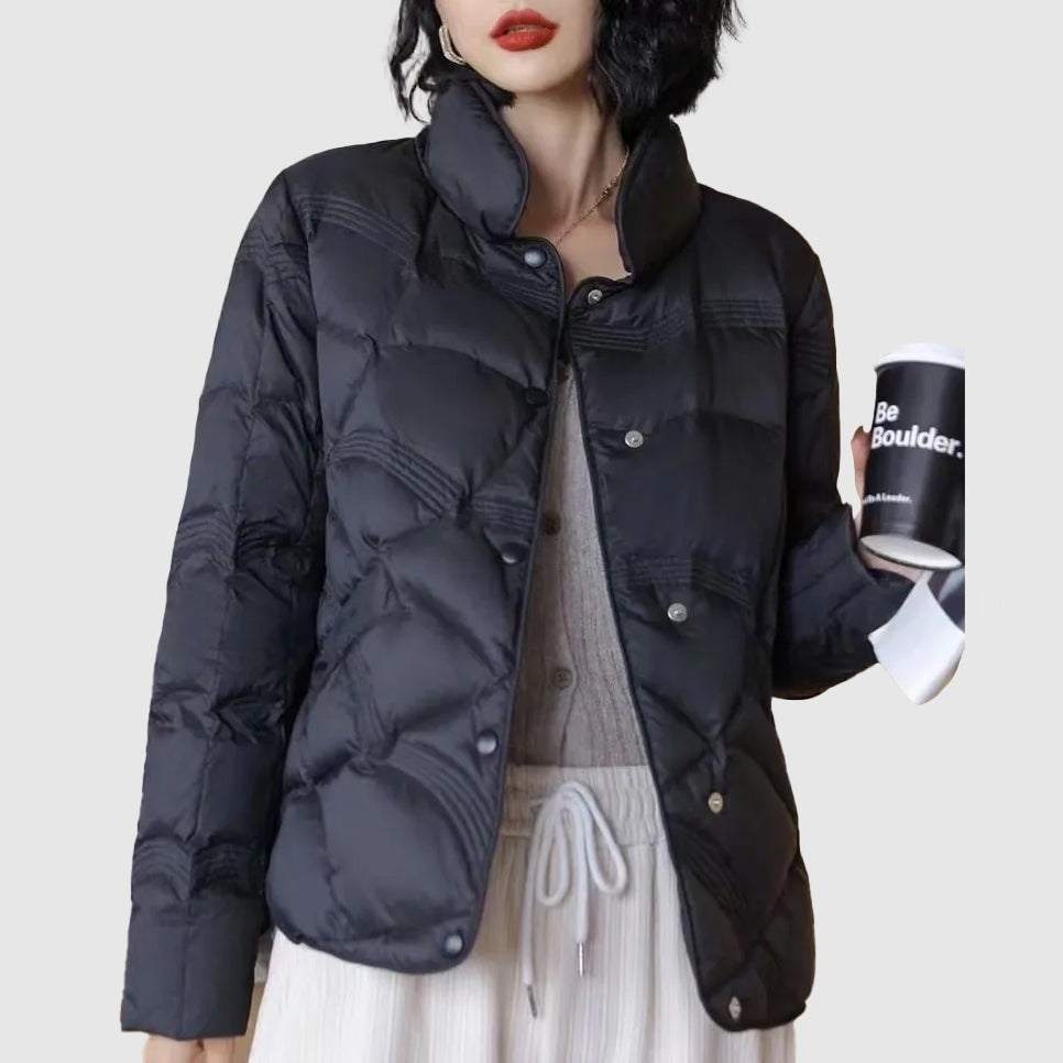 Morgan | Women's Cropped Winter Puffer Jacket Stand Collar Snap Buttons