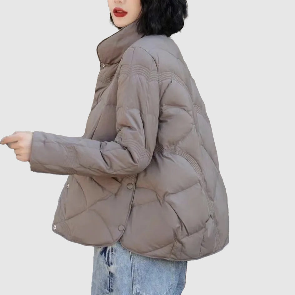 Morgan | Women's Cropped Winter Puffer Jacket Stand Collar Snap Buttons