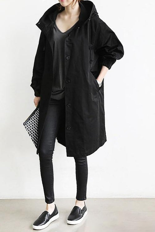 Isla | Women's Hooded Lightweight Jacket Button Up 3/4 Sleeve