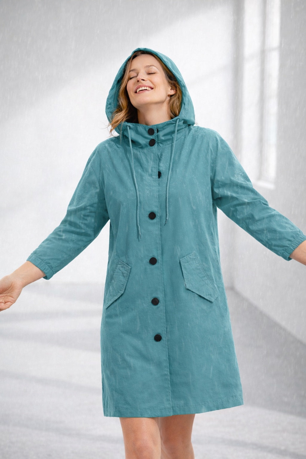 Isla | Women's Hooded Lightweight Jacket Button Up 3/4 Sleeve