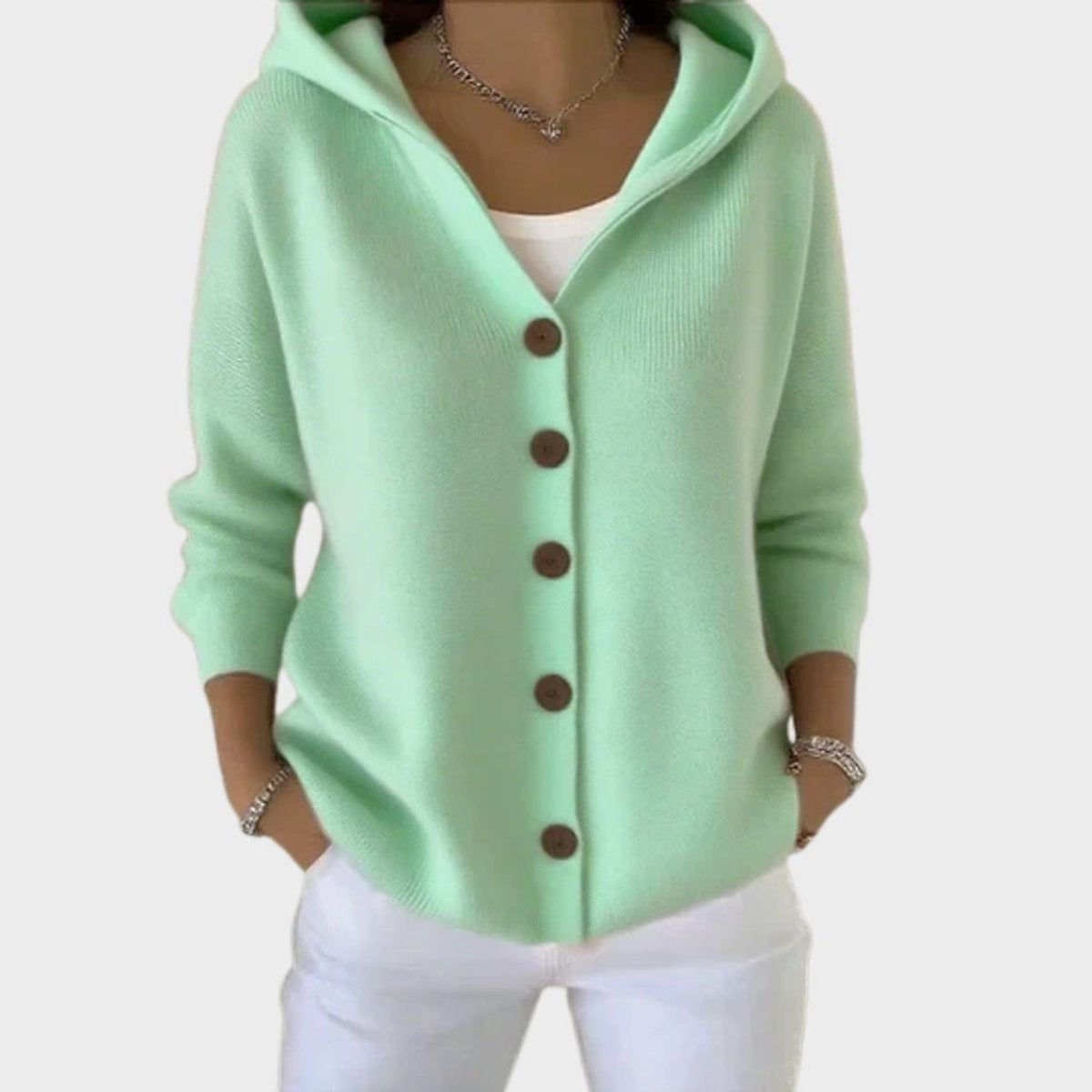 Claire | Women's Lightweight Hooded Sweater Knit Button Placket