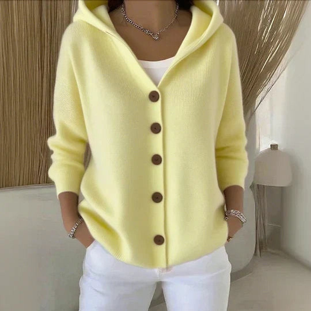 Claire | Women's Lightweight Hooded Sweater Knit Button Placket