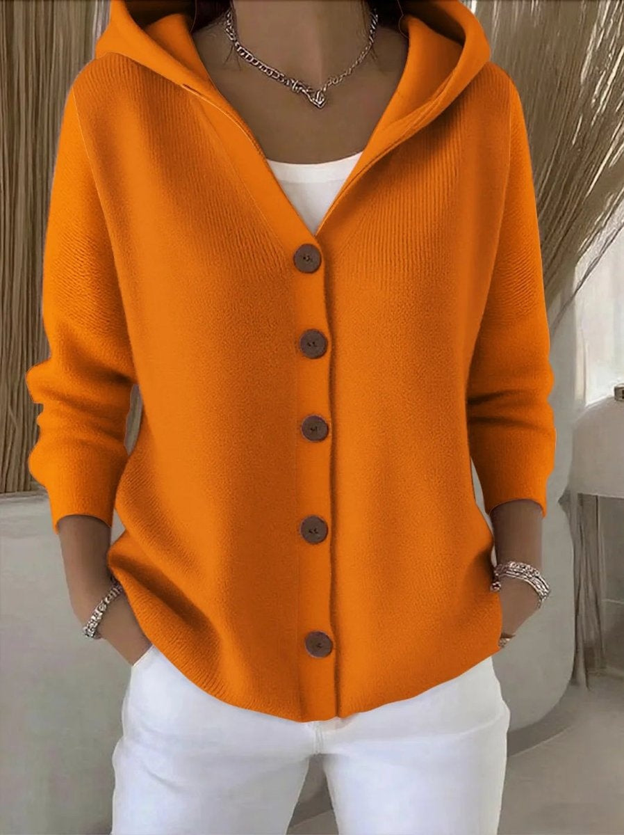 Claire | Women's Lightweight Hooded Sweater Knit Button Placket