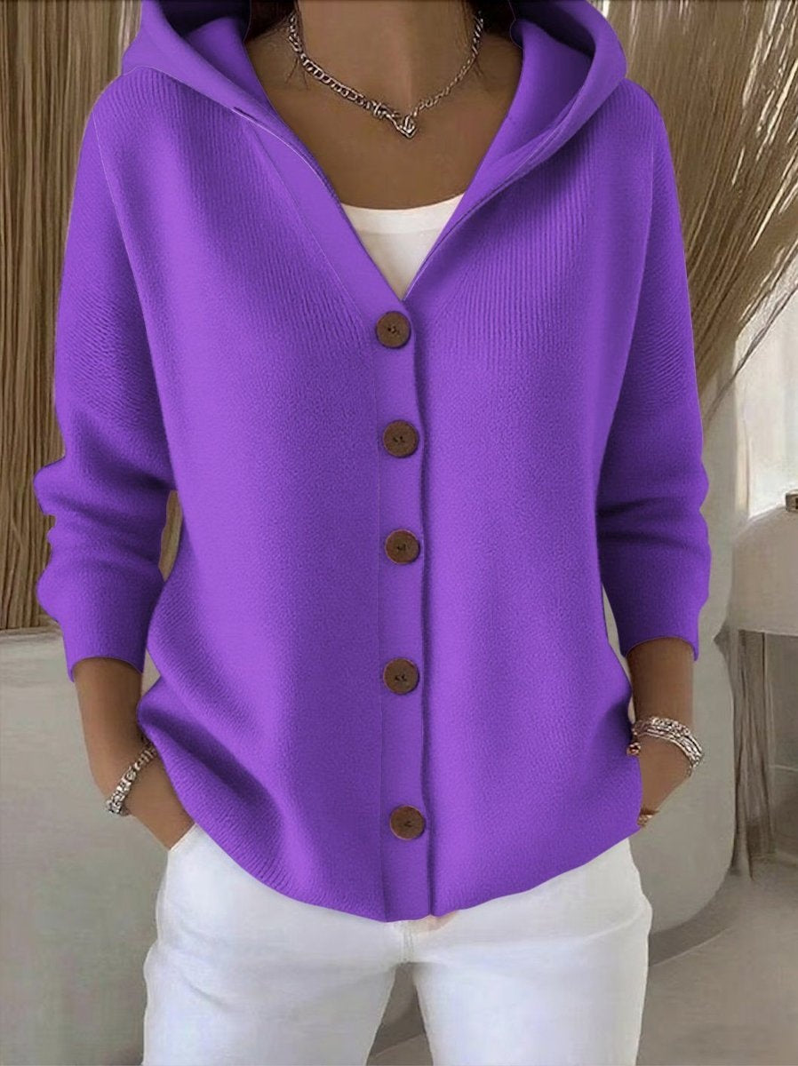 Claire | Women's Lightweight Hooded Sweater Knit Button Placket