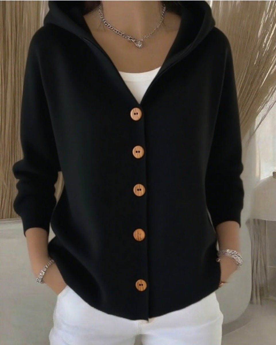 Claire | Women's Lightweight Hooded Sweater Knit Button Placket