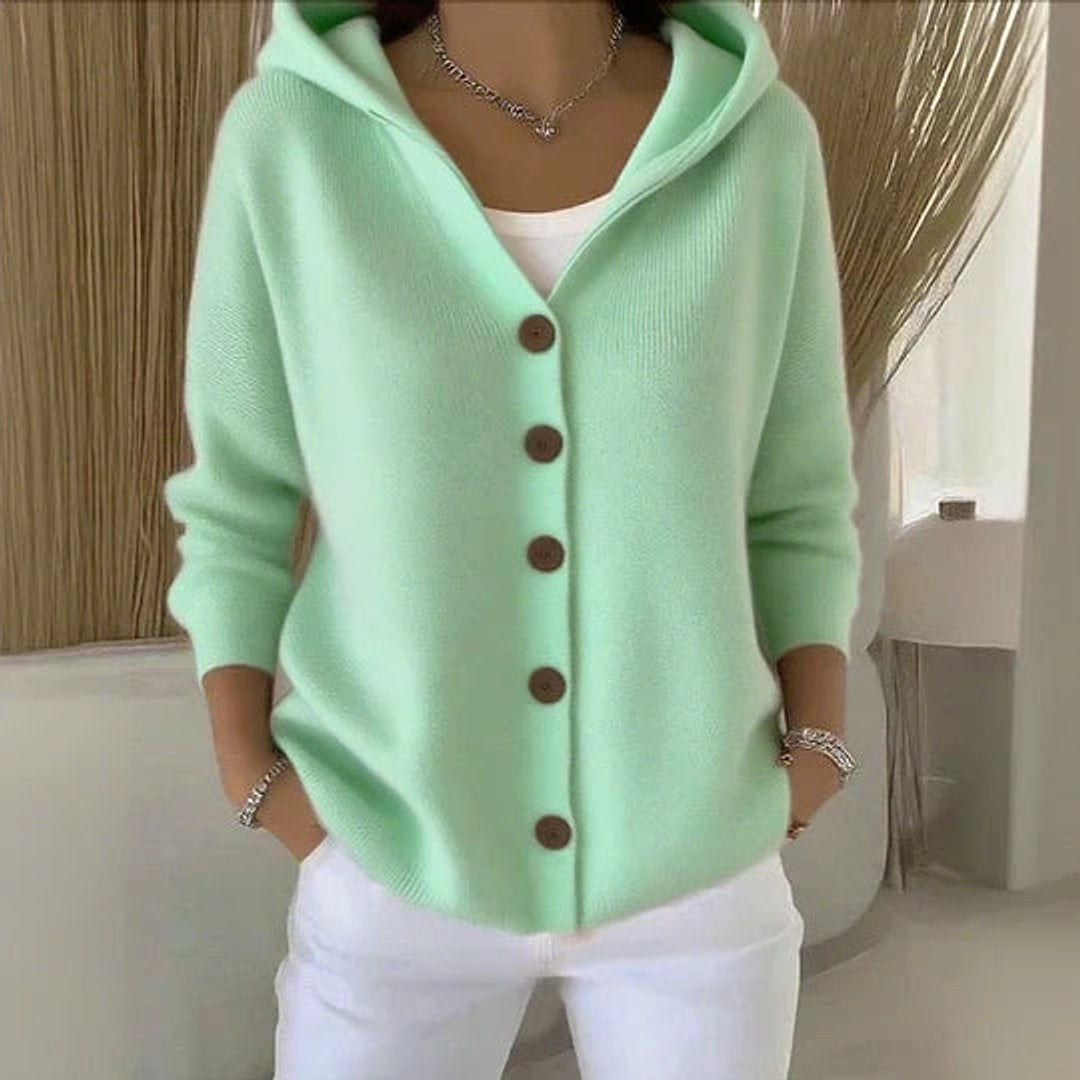 Claire | Women's Lightweight Hooded Sweater Knit Button Placket