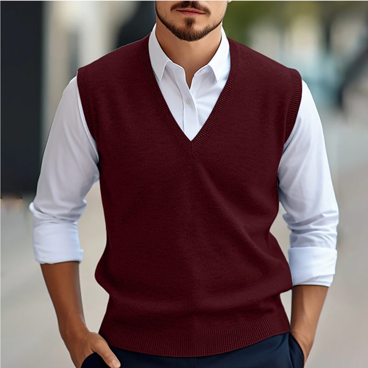Sleeveless Sweater Vest with V-Neck for Men