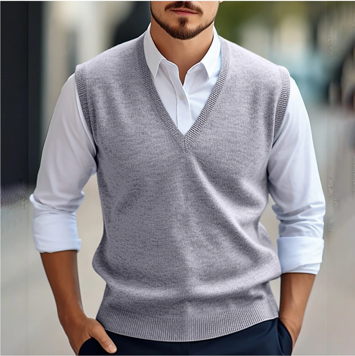 Sleeveless Sweater Vest with V-Neck for Men