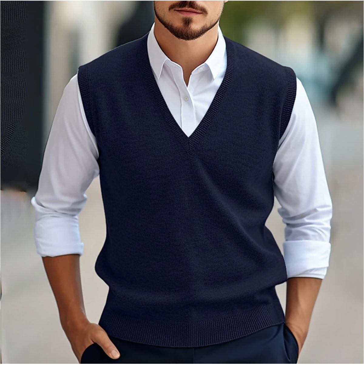 Sleeveless Sweater Vest with V-Neck for Men