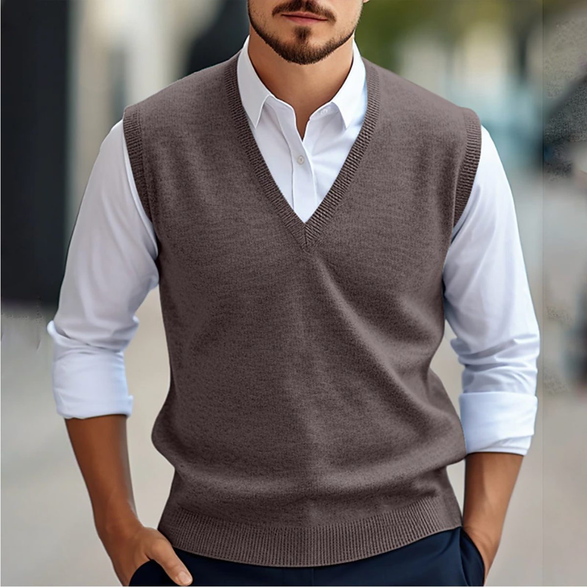 Sleeveless Sweater Vest with V-Neck for Men