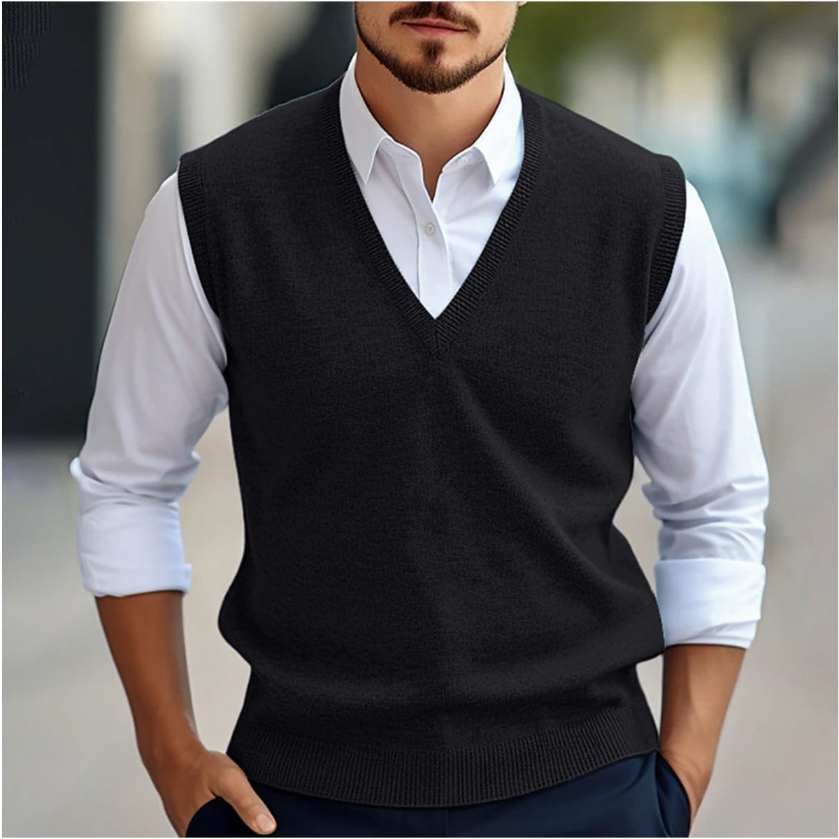 Sleeveless Sweater Vest with V-Neck for Men
