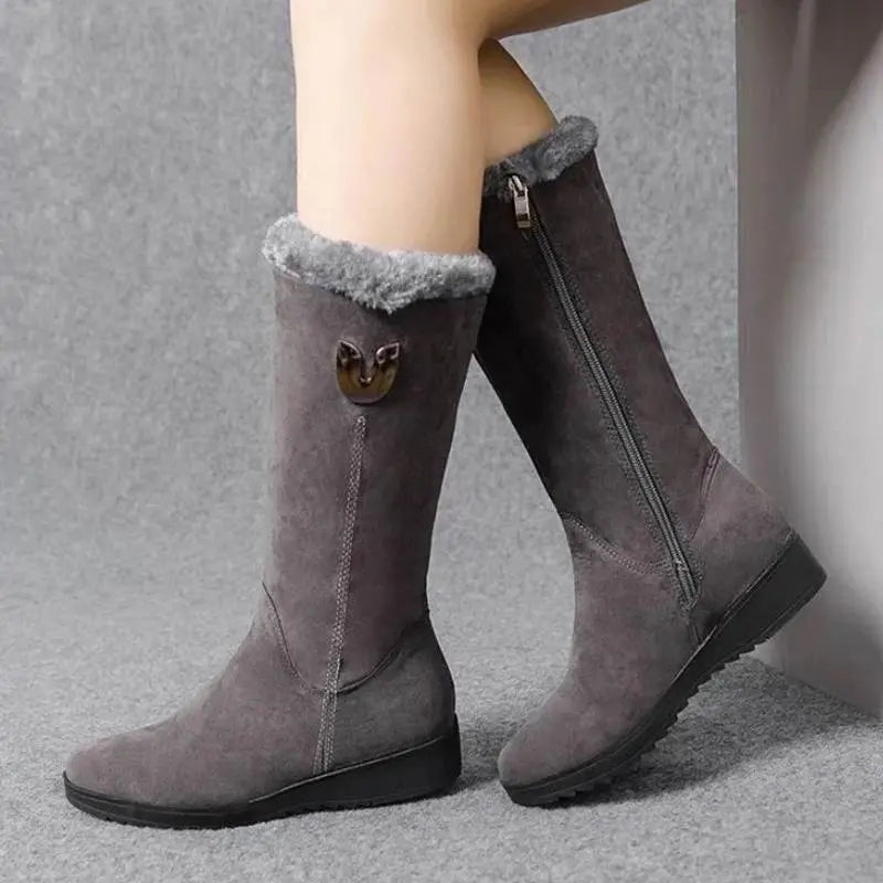 Whitney | Women's Suede Flat Winter Boots Lined Mid Calf