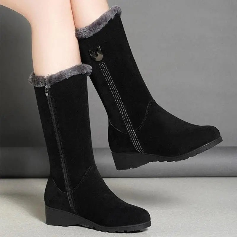 Whitney | Women's Suede Flat Winter Boots Lined Mid Calf