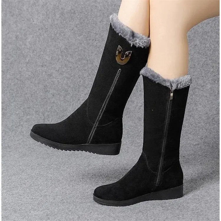 Whitney | Women's Suede Flat Winter Boots Lined Mid Calf