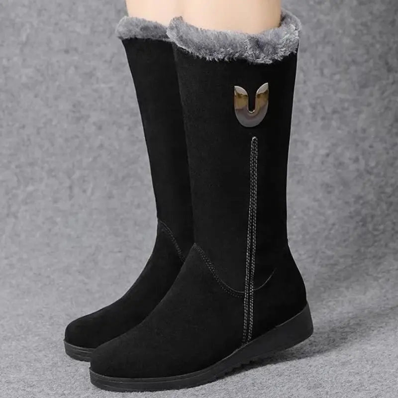 Whitney | Women's Suede Flat Winter Boots Lined Mid Calf