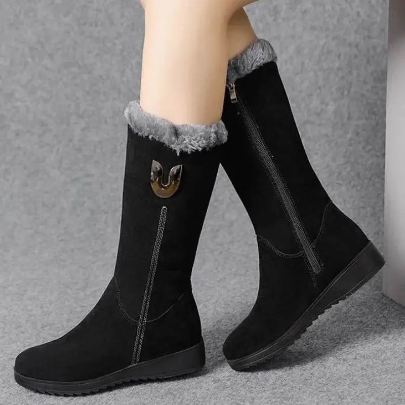 Whitney | Women's Suede Flat Winter Boots Lined Mid Calf