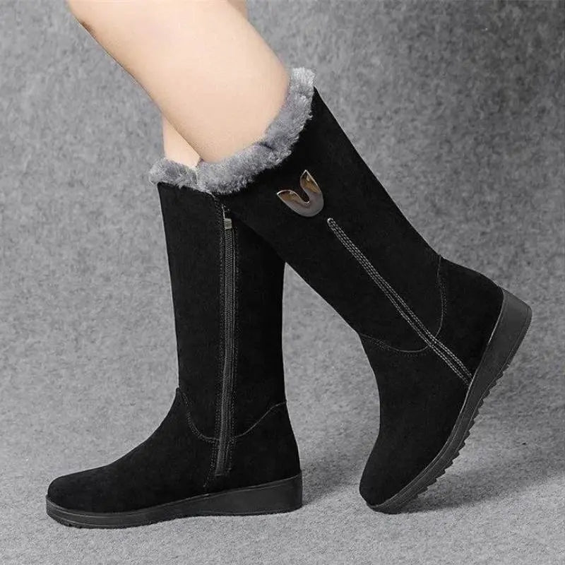 Whitney | Women's Suede Flat Winter Boots Lined Mid Calf
