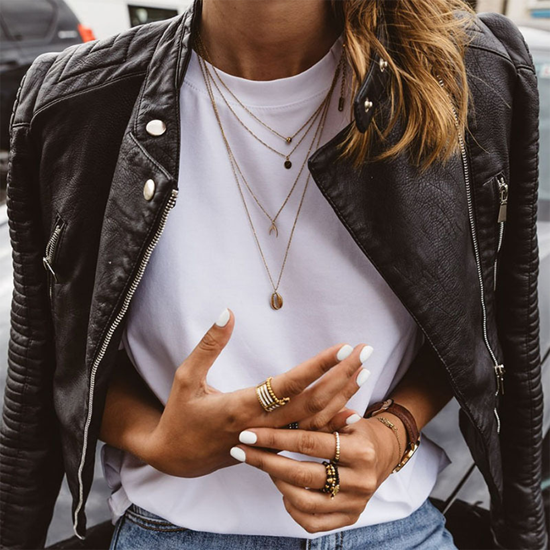 Catherine | Women's Faux Leather Jacket Biker Quilted Sleeves