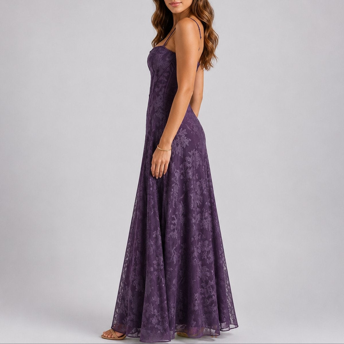 Harper | Women's Long Winter Formal Dress Corset Bodice Full Skirt Wedding Guest