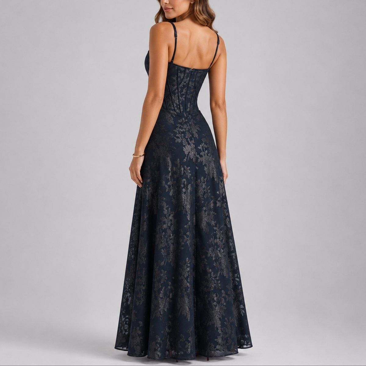 Harper | Women's Long Winter Formal Dress Corset Bodice Full Skirt Wedding Guest