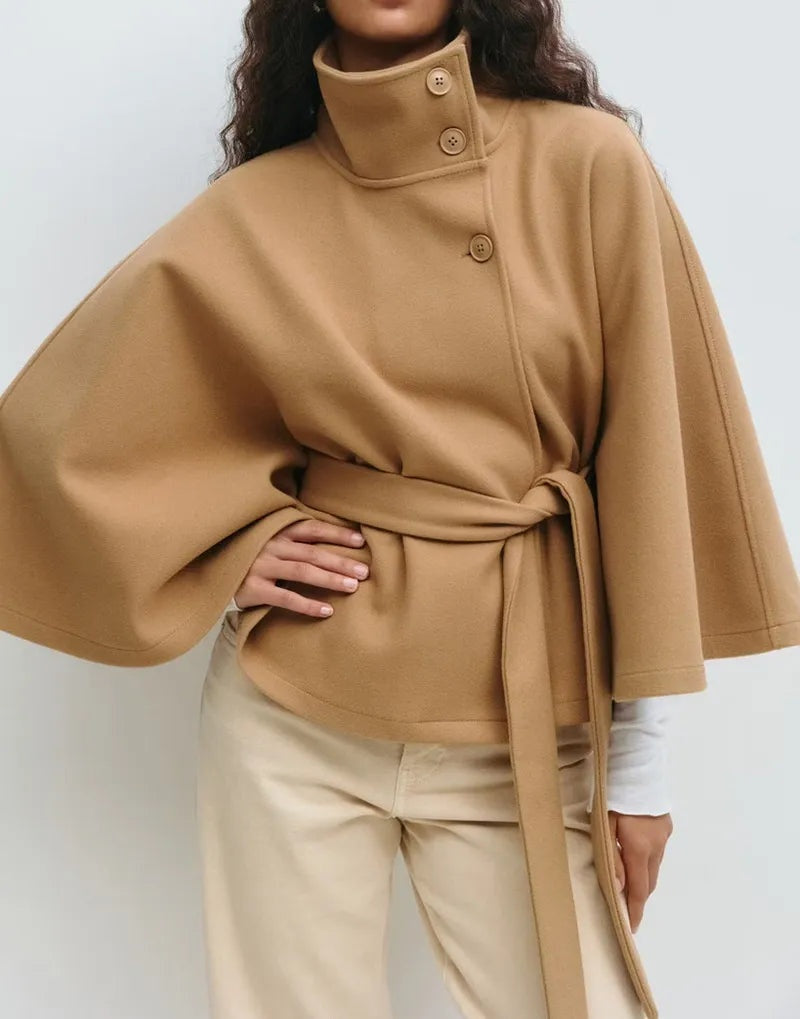 Aria | Women's Belted Wool Blend Winter Cape Coat High Collar Poncho