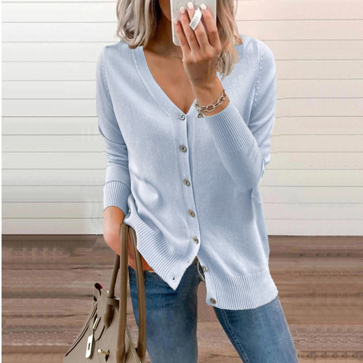 Madison | Women's Lightweight Cardigan Sweater V Neck Button Up Long Sleeve