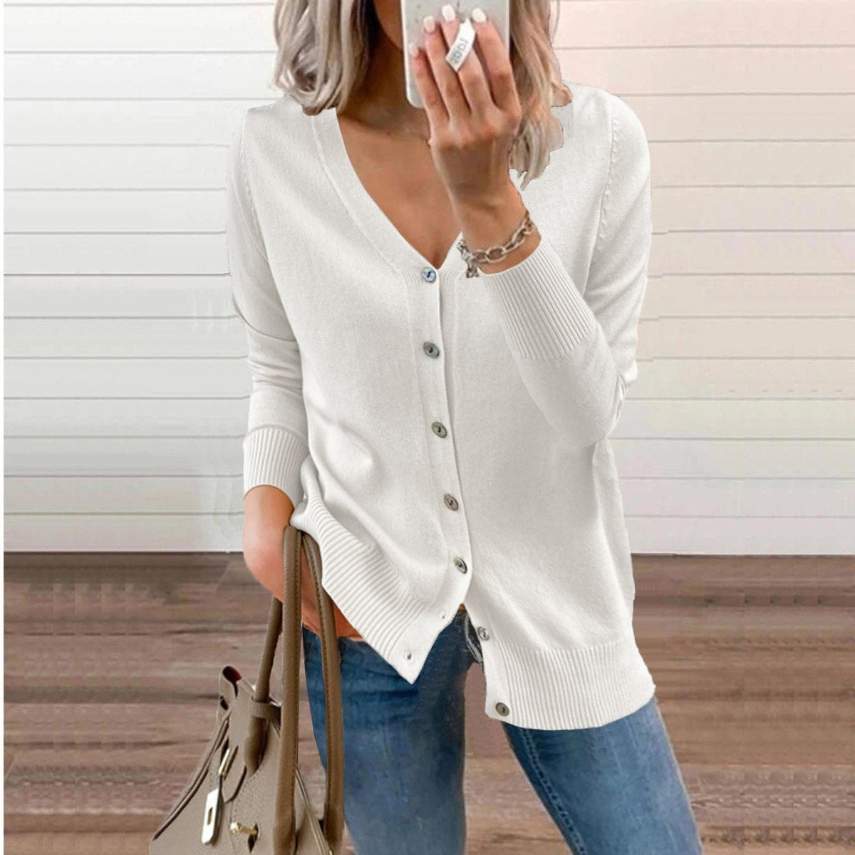 Madison | Women's Lightweight Cardigan Sweater V Neck Button Up Long Sleeve