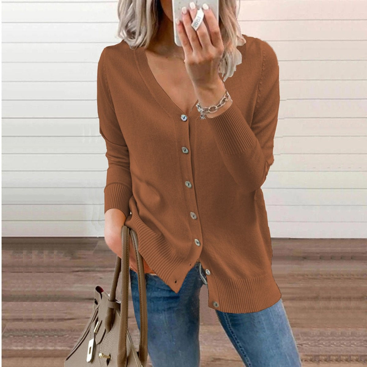 Madison | Women's Lightweight Cardigan Sweater V Neck Button Up Long Sleeve