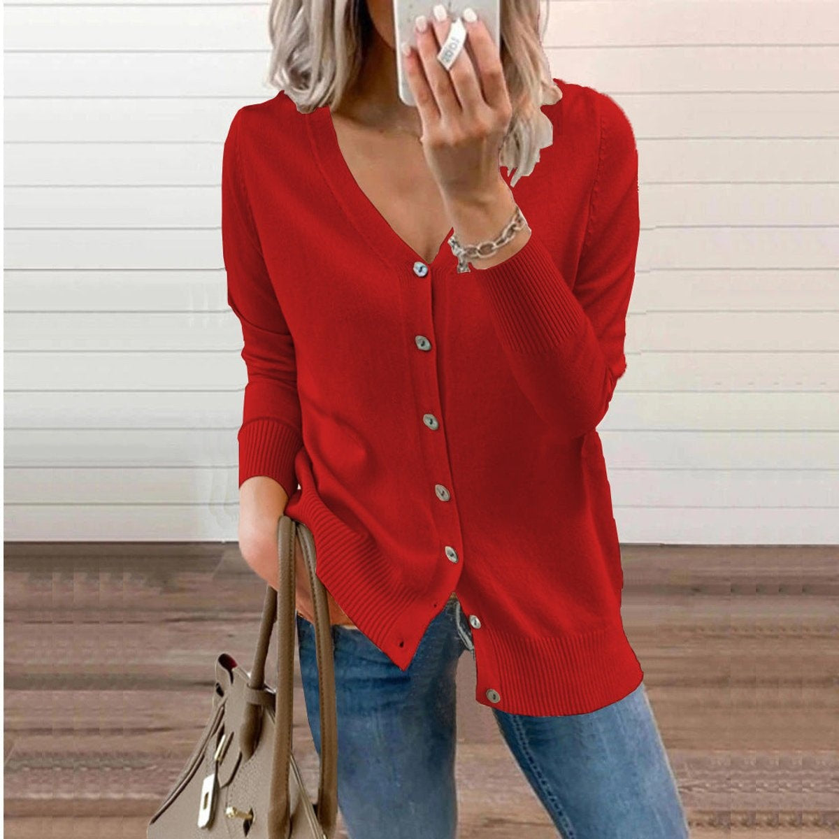 Madison | Women's Lightweight Cardigan Sweater V Neck Button Up Long Sleeve